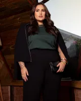 Conjunto Jaqueta Calça Tricot Diva's Voga Preto - Foto 5