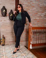 Conjunto Jaqueta Calça Tricot Diva's Voga Preto - Foto 6