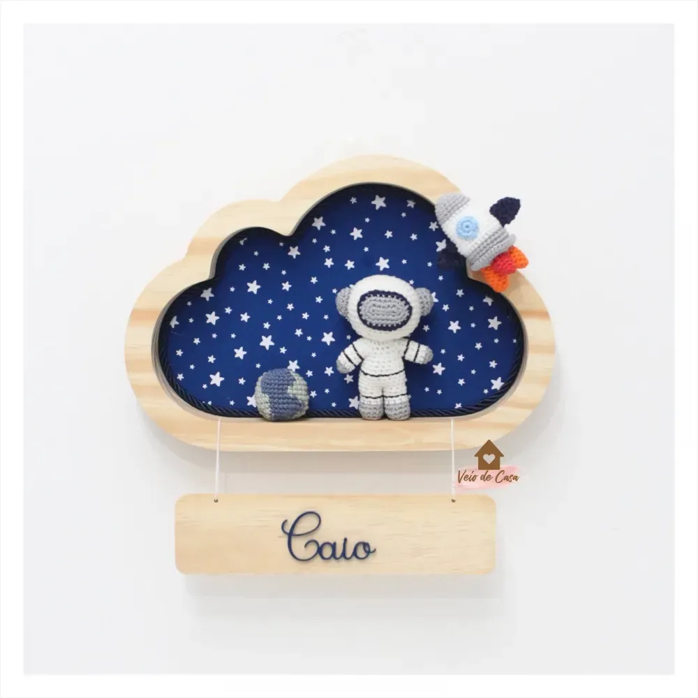 Cópia de Astronauta + Planeta Terra + Foguete - Nuvem P - Porta Maternidade Imagem