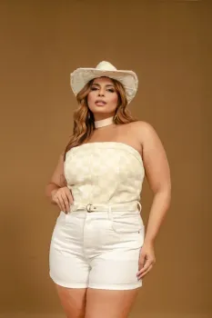 Short com Cinto Xadrez Plus Size | REF: 2928