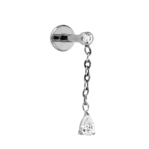 Labret em Titânio 1.2mm com Pedra Flat com Corrente e Pingente  TIT03