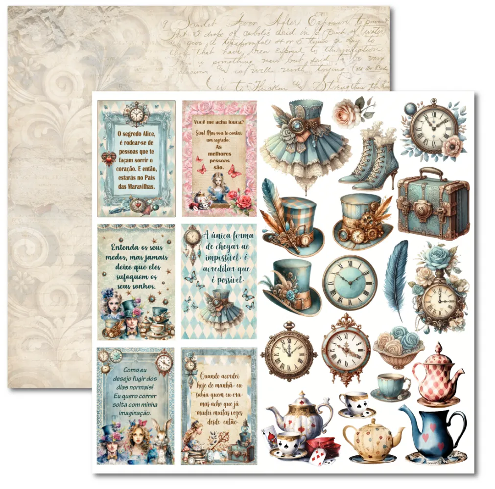SC-957- Alice 10 - Papel para Scrapbook Dupla Face