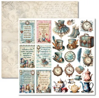 SC-957- Alice 10 - Papel para Scrapbook Dupla Face