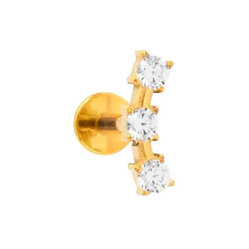 Labret CLUSTER SLIM em TITÂNIO PVD GOLD TRIO Ponto de Luz 743