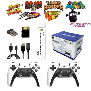 JOGO RETRO 4K 2.4G GAMESTICK M15 PLUS 20.000 JOGOS 2 CONTROLES SEM FIO