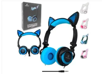 FONE DE OUVIDO HEADFONE COM FIO P2 ESTEREO ORELHAS DE GATO COM LED GOLDENULTRA GT-028B