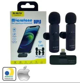 MICROFONE DE LAPELA SEM FIO RECARREGAVEL 1 PAR TIPO-C B-MAX BM-221