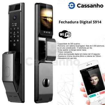Fechadura Biométrica WIFI Digital  S914 com Camera