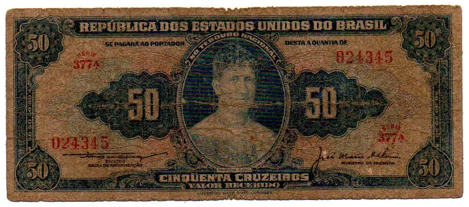 C025 - 50 Cruzeiros - 1° Estampa - Série 377 - Princesa Isabel - Data: 1956 - R