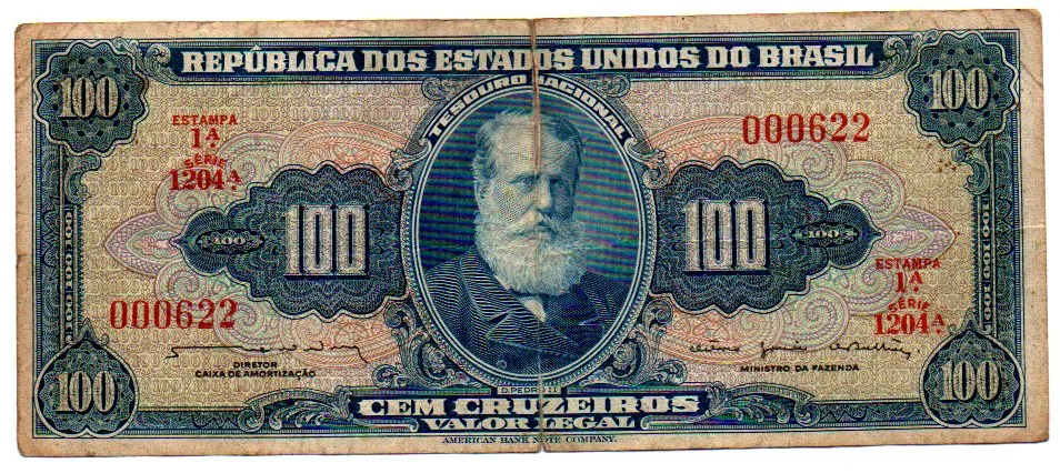 C035 - 100 Cruzeiros - 1° Estampa - Série 1204 - D. Pedro II - Data: 1964 - UTG