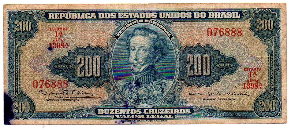 C043 - 200 Cruzeiros - 1° Estampa - Série 1398 - Dom Pedro I - Data: 1964 - UTG