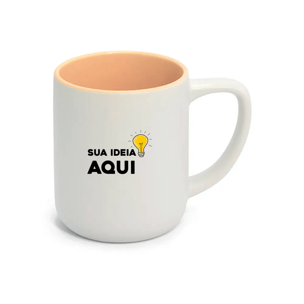 Caneca Cerâmica Branca  Matte Interior Salmão - 325ml Imagem