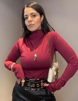 BLUSA POLIAMIDA MANGA DEDINHO - BORDÔ
