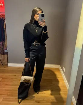 CALÇA WIDE LEG PU  PRETA