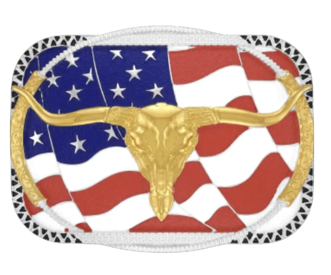 Ref: 011268 - Fivela Country Sumetal Longhorn - Bandeira Estados Unidos