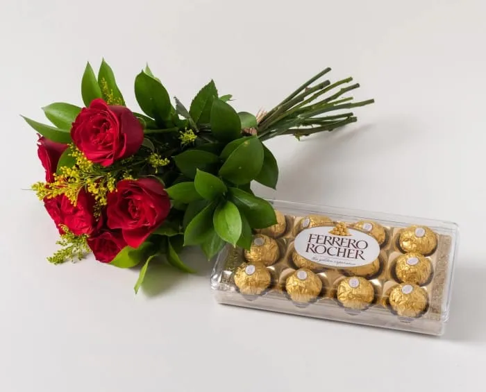 6 Rosas Vermelhas e Chocolate Imagem