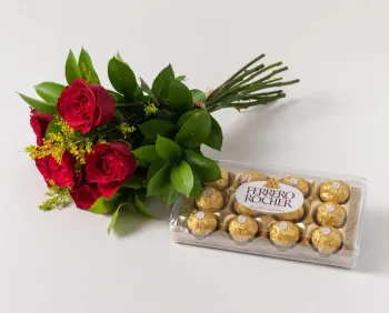 6 Rosas Vermelhas e Chocolate