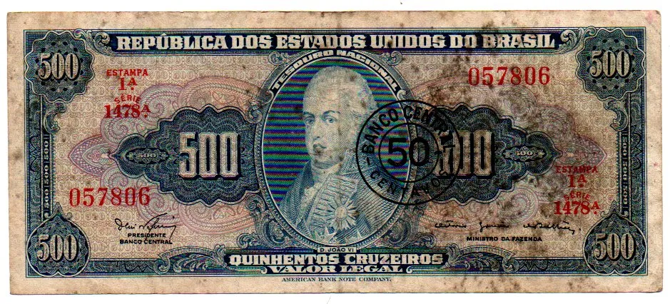 C119 - 50 Centavos (Sobre 500 Cruzeiros) - 1° Estampa - Série 1478 - D. João VI - Data: 1967 - R