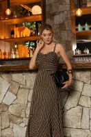 Vestido Midi Diva's Voga Listrado Preto/Caramelo - Foto 3