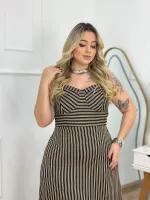 Vestido Midi Diva's Voga Listrado Preto/Caramelo - Foto 5