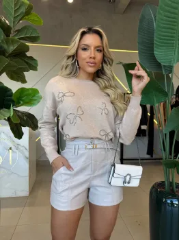 SHORT ADRIANA COURO PU GELO ACOMPANHA CINTO