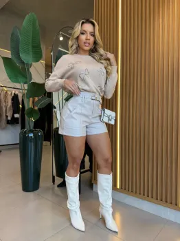SHORT ADRIANA COURO PU GELO ACOMPANHA CINTO - Foto 2