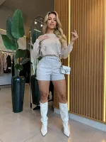 SHORT ADRIANA COURO PU GELO ACOMPANHA CINTO - Foto 3