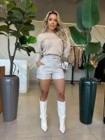 SHORT ADRIANA COURO PU GELO ACOMPANHA CINTO - Foto 4