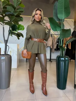 CALÇA BIANCA COURO PU MARROM