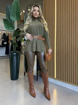 CALÇA BIANCA COURO PU MARROM - Foto 2