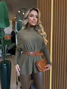 PONCHO TRICOT MODAL VERDE (NÃO ACOMPANHA CINTO)