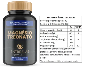 Magnésio Treonato 1000Mg Entre Elas - 60 Comprimidos - Foto 2