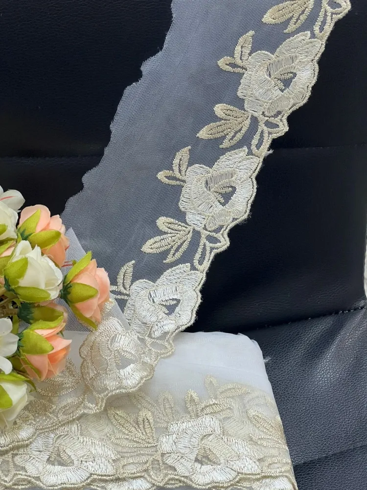  RENDA/TULE BORDADO CRL 09  DOURADO