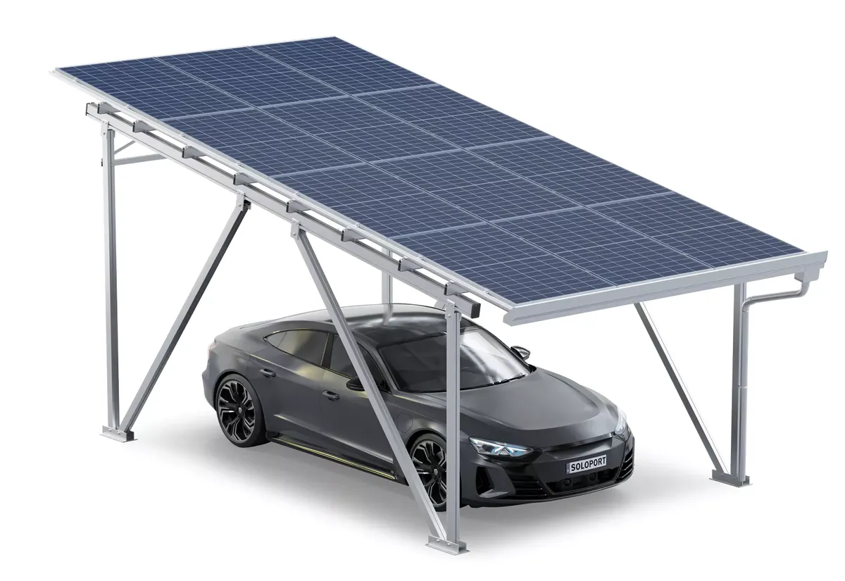 Carports solar - Estrutura de garagem solar, Para módulos solares com calha de chuva, alumínio, altura de passagem de 2,200 mm.