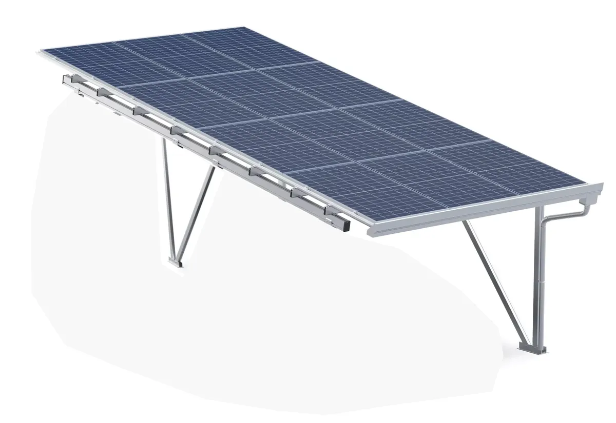 Carports solar - Estrutura de garagem solar sequencial, Para módulos solares com calha de chuva, alumínio, altura de passagem de 2,200 mm. 