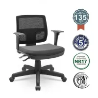  Cadeira Multiregulável NR17 Executiva Brizza COR PRETA Tela com Encosto Regulável Base Giratória e Braços Reguláveis 