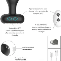 PLUG ANAL VIBRATÓRIO EM SILICONE COM ROTAÇÃO E CONTROLE MLPA6082 - Foto 3