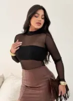 BODY DE TULE GOLA ALTA MANGA LONGA  - Foto 4
