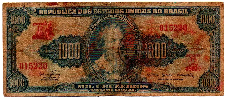 C121 - 1 Cruzeiro Novo (Sobre 1000 Cruzeiros) - 1° Estampa - Série 4807 - Pedro Alvares Cabral - Data:1967 - UTG