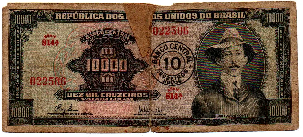 C125 - 10 Cruzeiros Novos (Sobre 10000 Cruzeiros) - 1° Estampa - Série 814 - Santos Dumont - Data:1967 - UTG