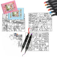 Kit 24 Canetinhas Com Livro De Colorir Capa Dura Marca Texto Duas Pontas Bobbie Goods Stitch - Foto 5