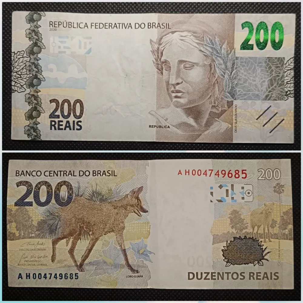 Cédula 200 Reais Soberba Série AH  Lobo Guará 