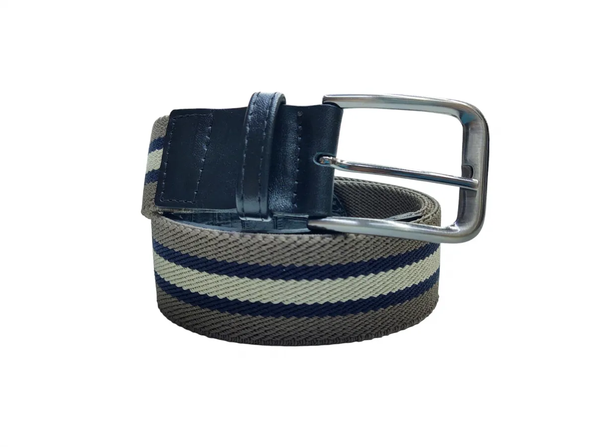 Ref: CE03 - Cinto Esporte Elástico - Cor Caqui Com Ponteira em Couro Preto.