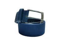 Ref: CE01 - Cinto Esporte Elástico - Cor Azul Marinho Com Ponteira em Couro Azul Marinho.