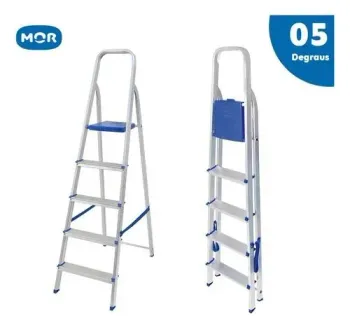 Escada Alumínio 5 Degraus Base Antiderrapante Dobravel - Mor