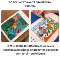 Kit 12 Canetinhas Com Livro De Colorir Capa Dura Marca Texto Duas Pontas - Foto 4