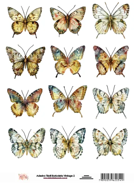 DX-054- Adesivo Têxtil Borboletas Vintage 2 - Tam. 21,0x14,8cm