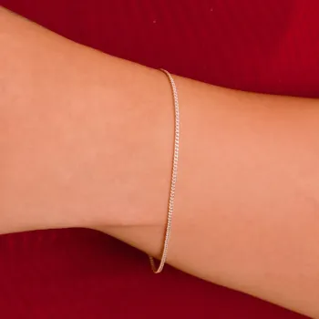 Pulseira Prata Grumet Diamantada 1mm - 18 cm