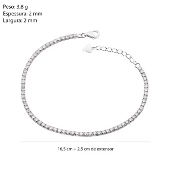 Pulseira Prata Riviera 2mm Cristal 15,5cm + Extensor - Foto 2